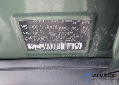 2014 Subaru Outback 2.5I z USA, uszkodzony, nr VIN 4S4BRBAC5E3264674